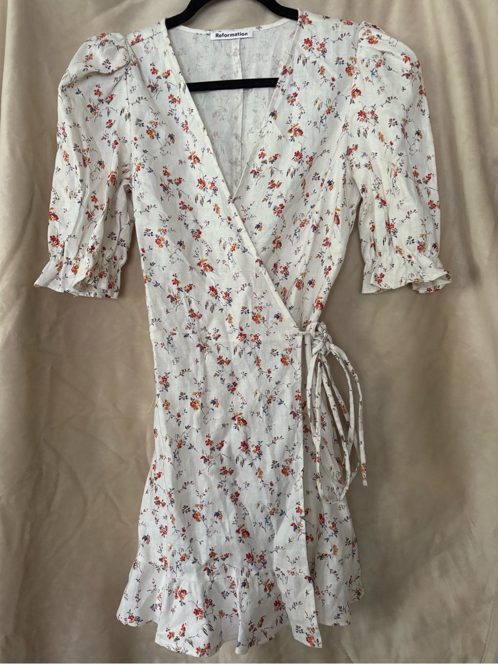 Reformation Carmelo Linen Floral Wrap Dress in Gabrielle Large